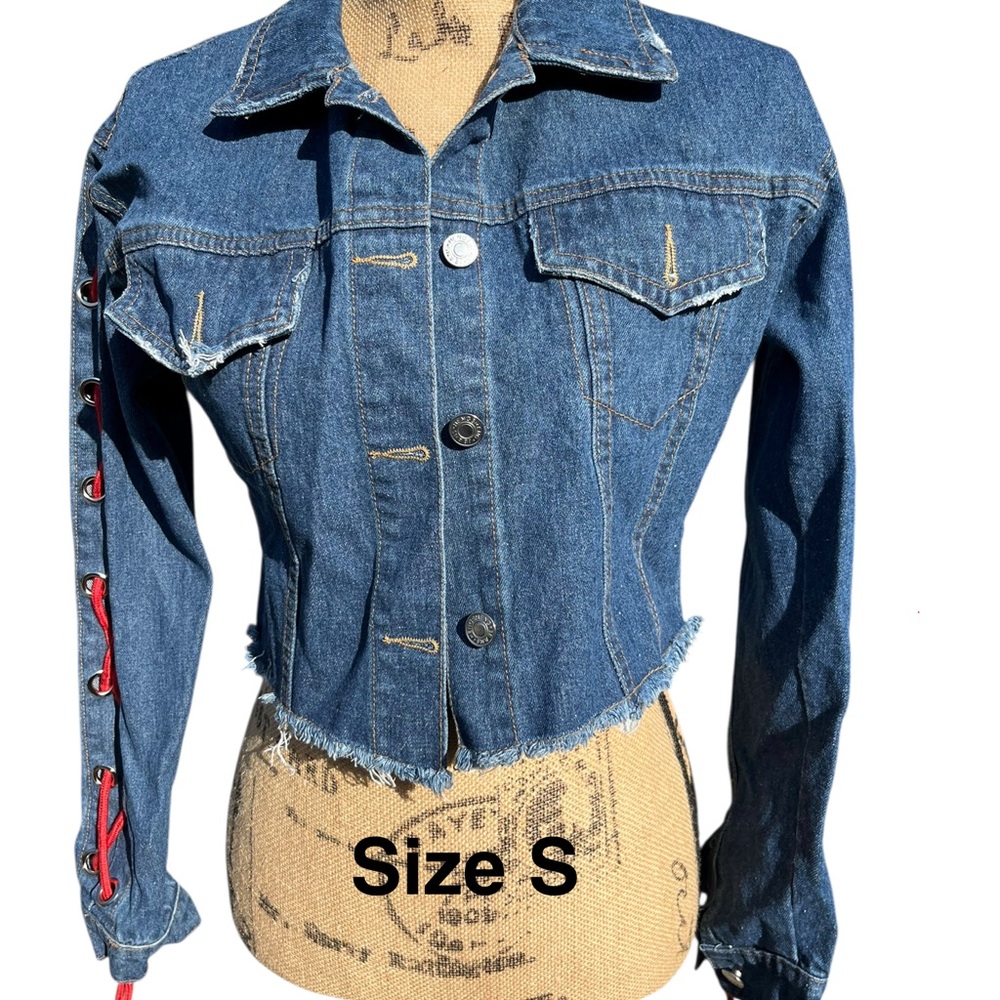Missguided Blue Jean Jacket with Red Accents